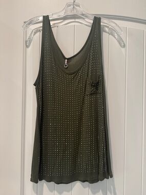 Robin K Olive Green Studded Scoop Neck Tank